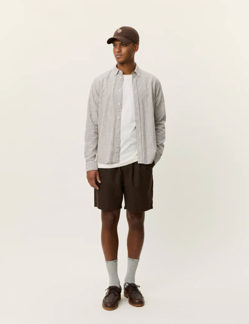 Skjorte - Konrad Stripe Cotton Linen Shirt Teak Brown