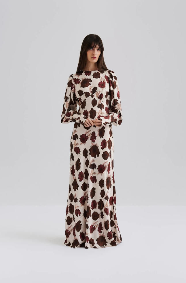 Kjole - Alize Long Sleeve Satin Maxi Dress Wine Peony