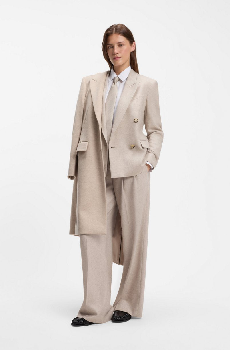 Bukse - Tiana Wide-Leg Trousers Melange Flannel  Light Beige
