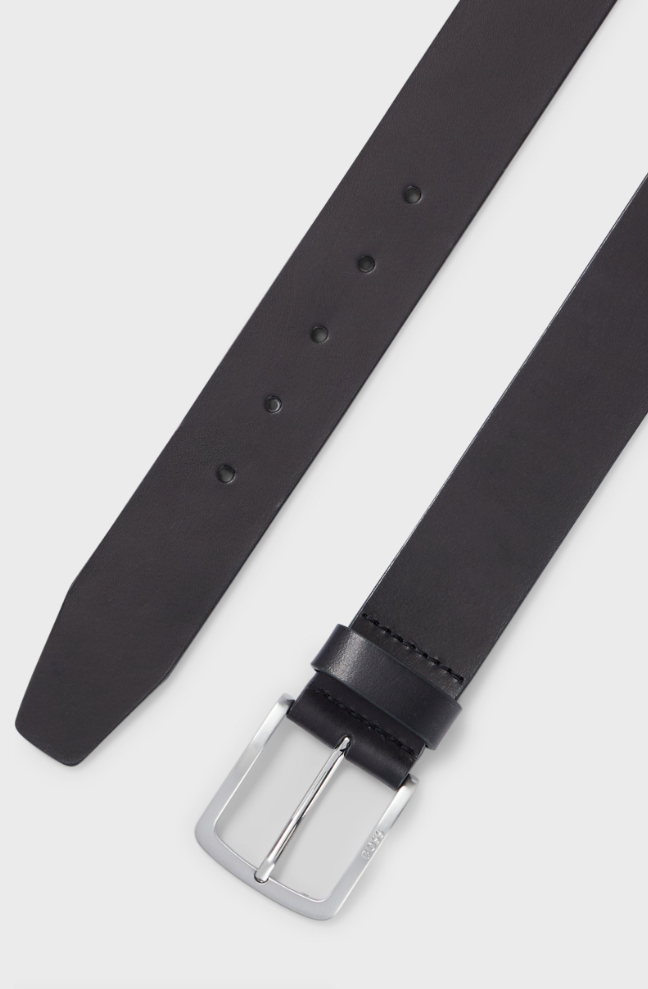 Belte - Italian-Leather Belt Logo-Engraved Buckle Black