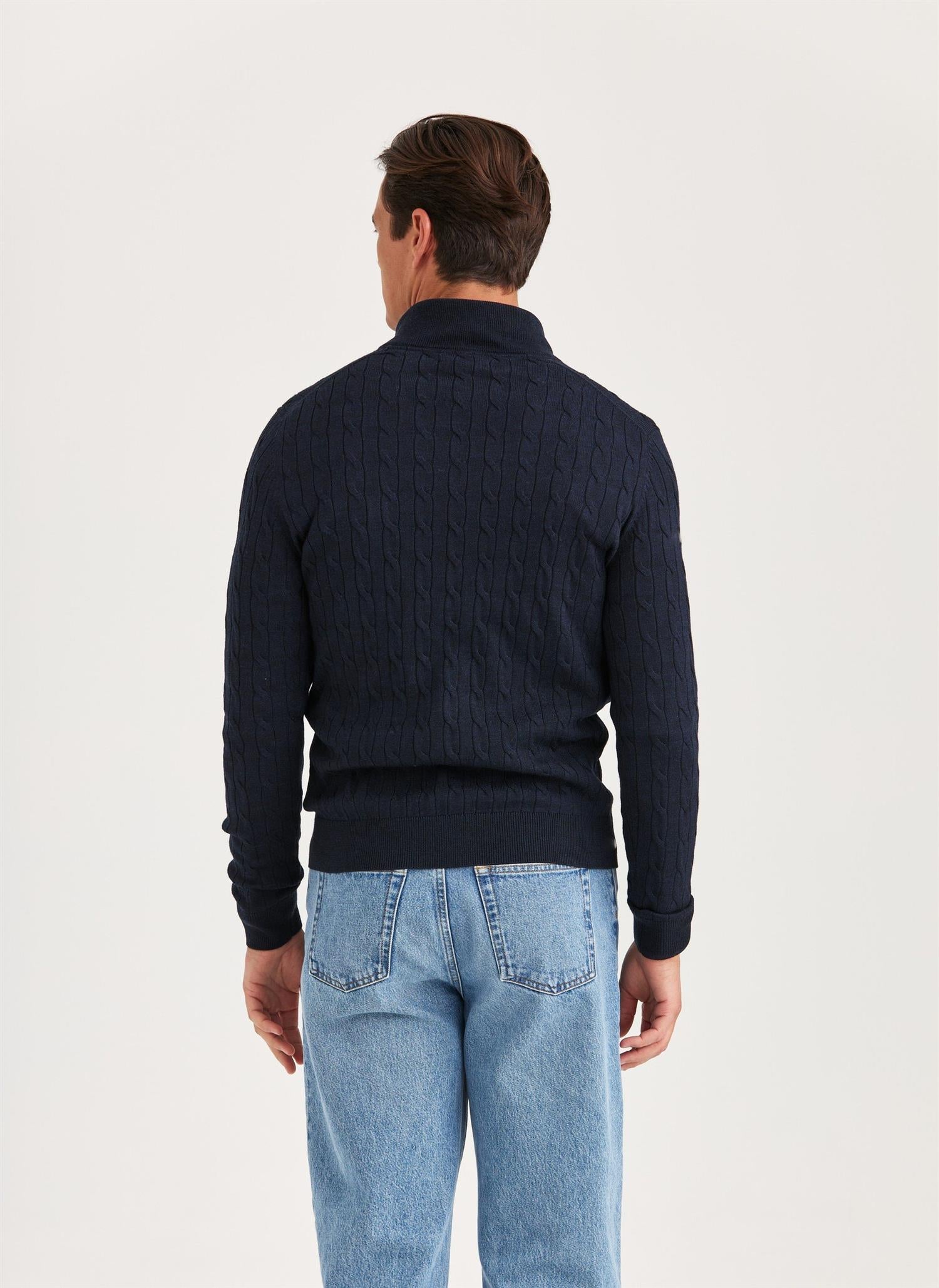 Genser - Merino Cable John Zip Navy