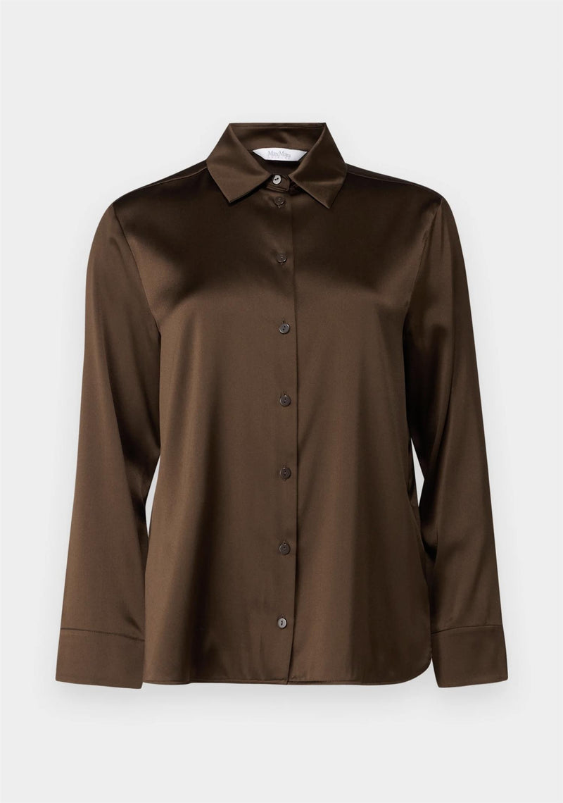 Skjorte - Finire Stretch Silk Satin Shirt Brown