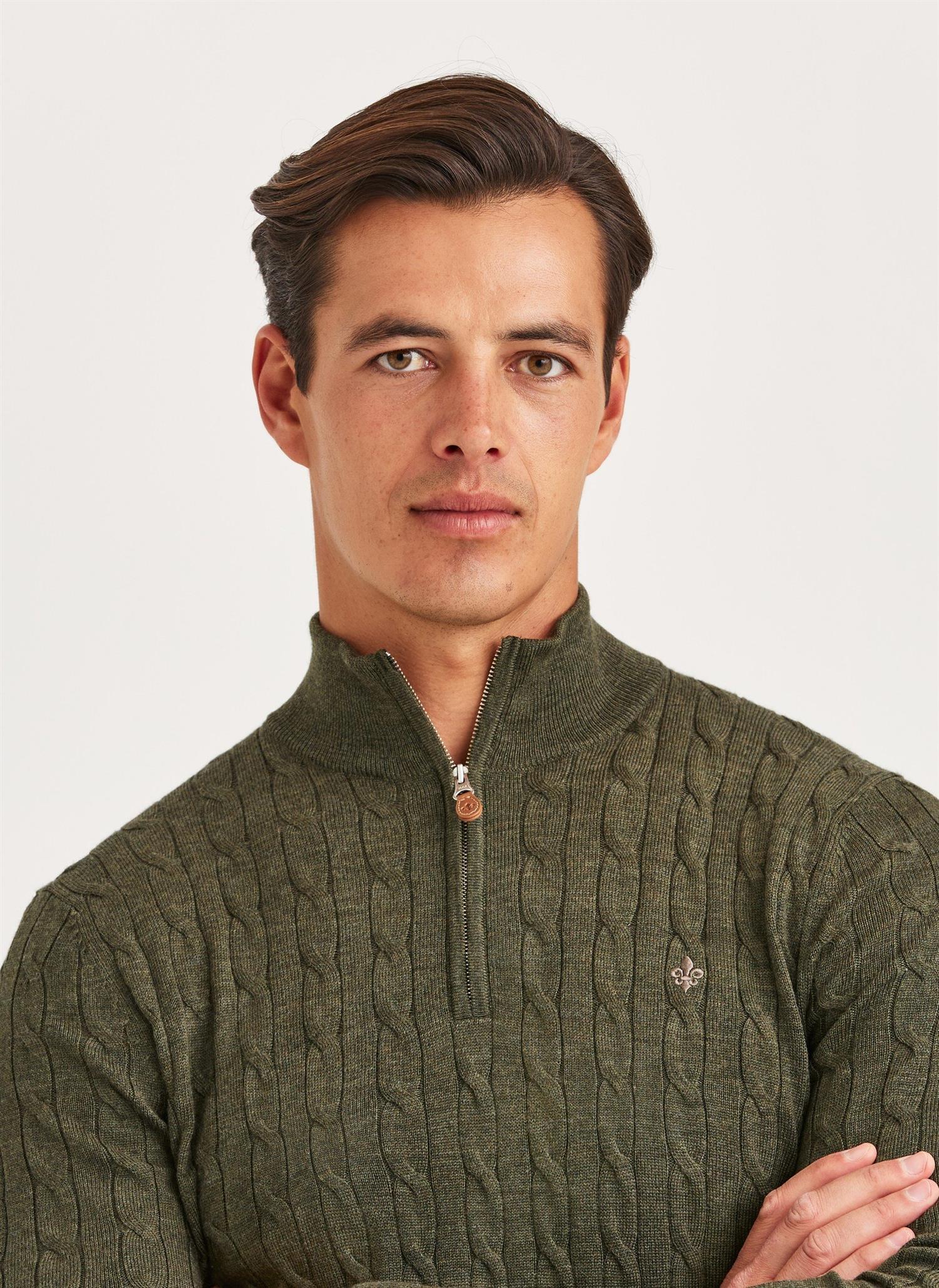 Genser - Merino Cable John Zip Olive