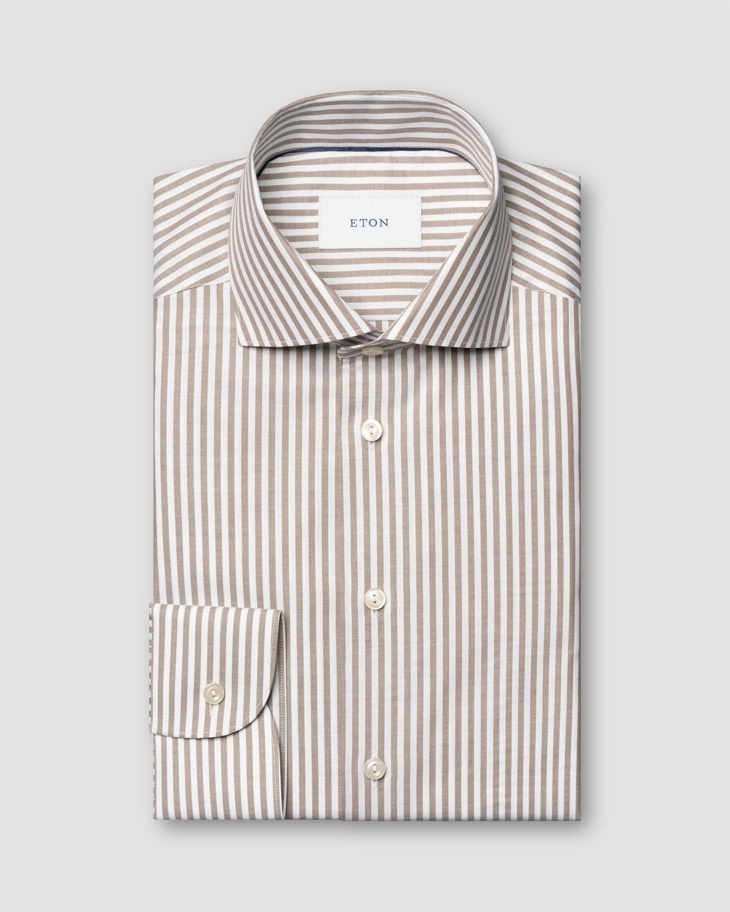 Skjorte - Beige Striped Signature Oxford Shirt Slim Fit