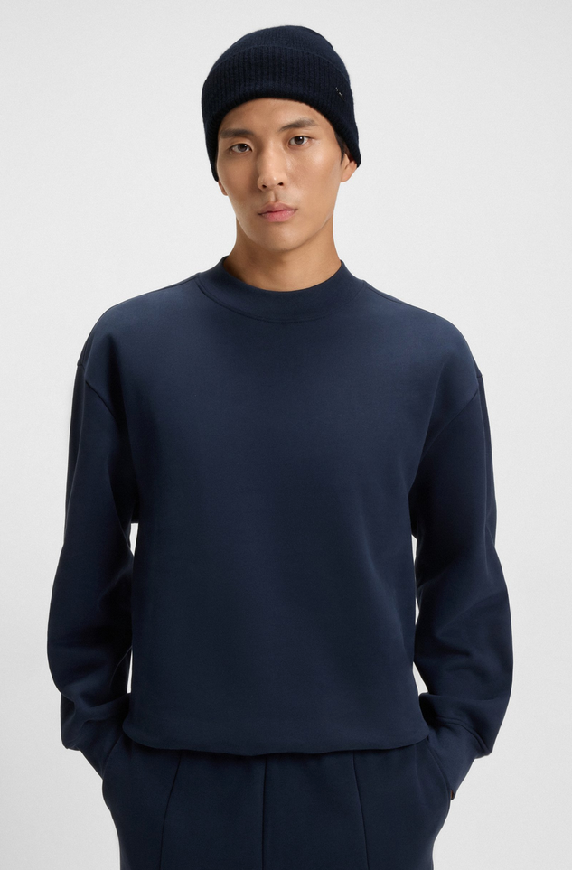 Lue - Cashmere Beanie Hat Logo Plaque Dark Blue