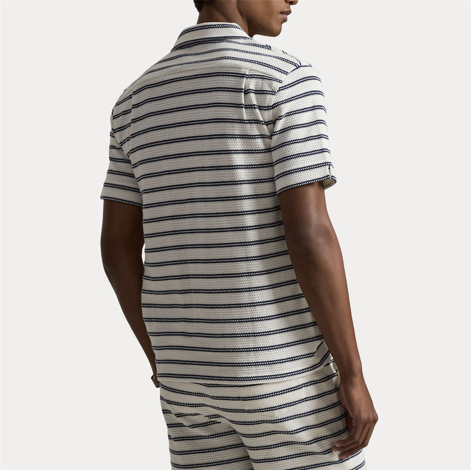 Pique - Striped Pointelle-ribbed Camp Shirt Pale Cream / Newport Navy