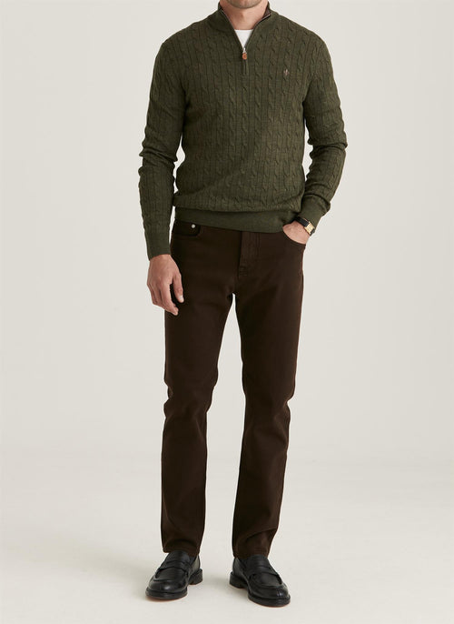 Genser - Merino Cable John Zip Olive