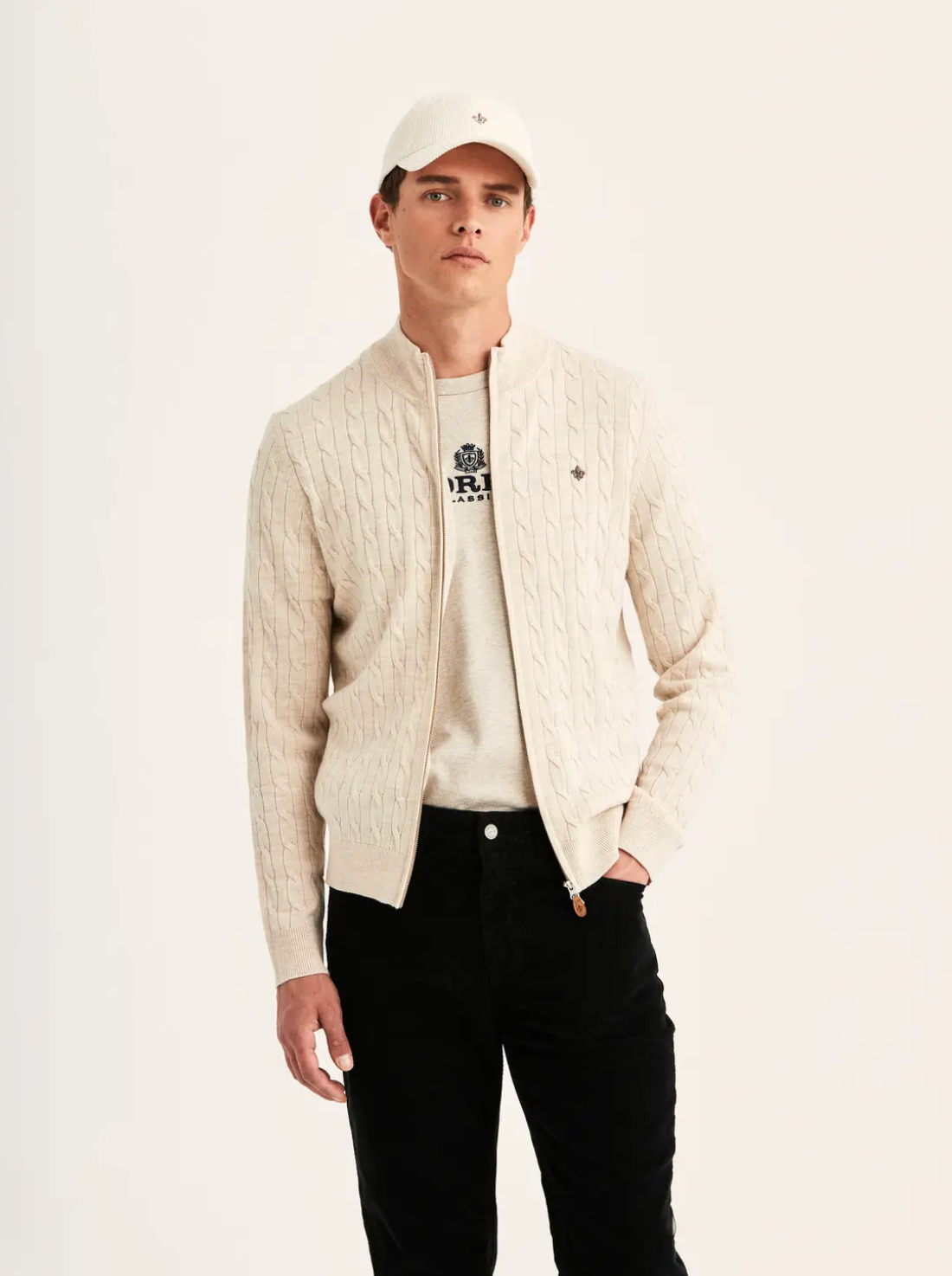 Cardigan - Merino Cable Zip Cardigan Off White