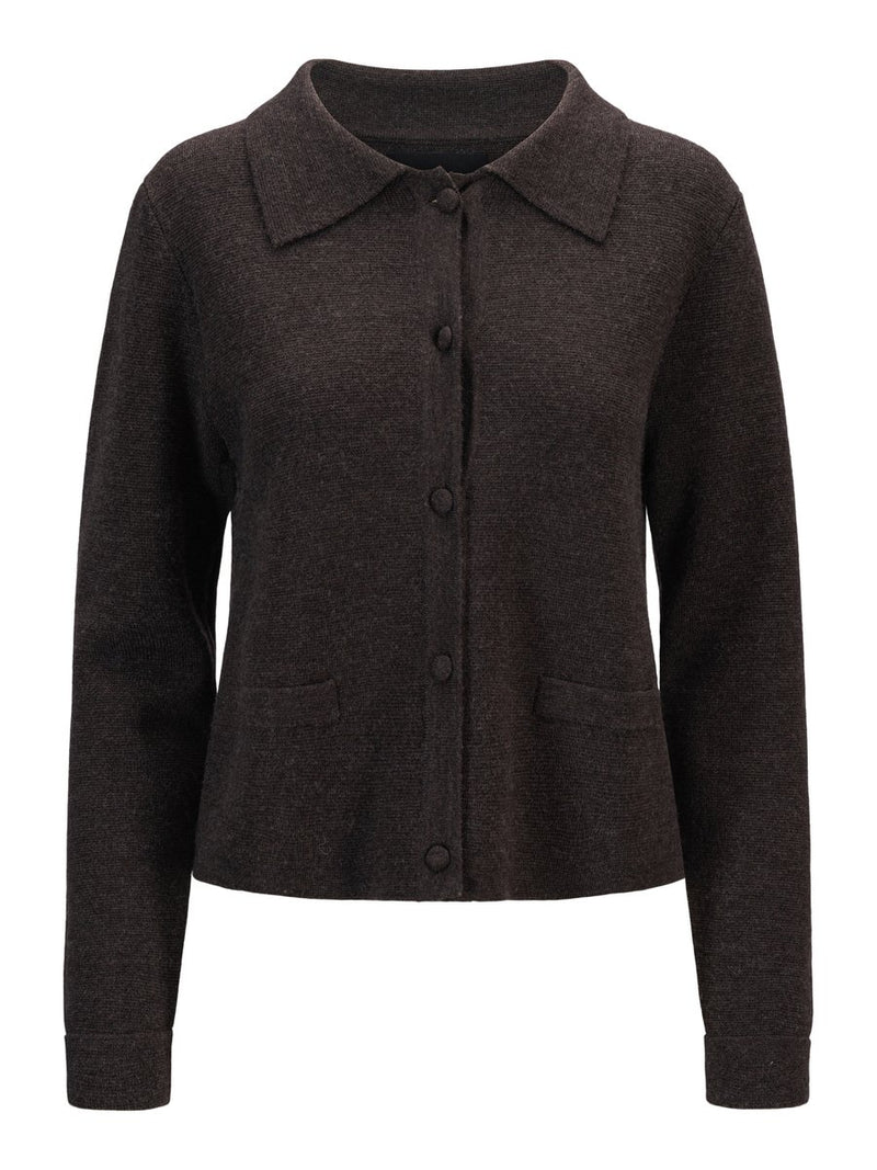 Cardigan - Ulla Merino Jacket Dark Brown Melange