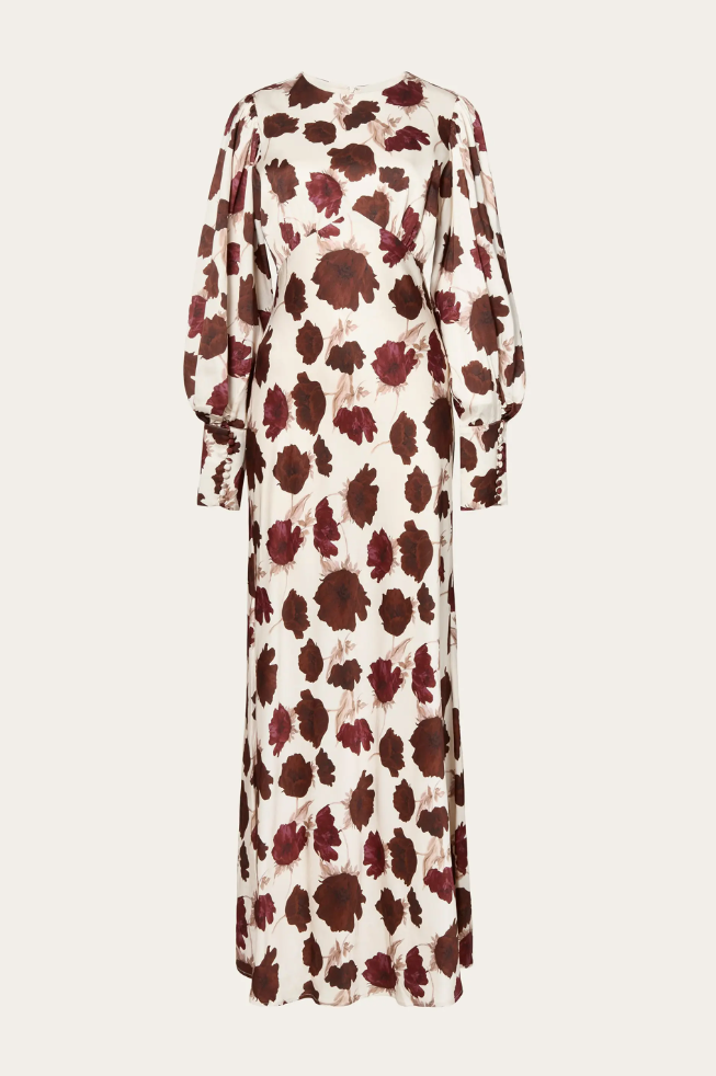 Kjole - Alize Long Sleeve Satin Maxi Dress Wine Peony