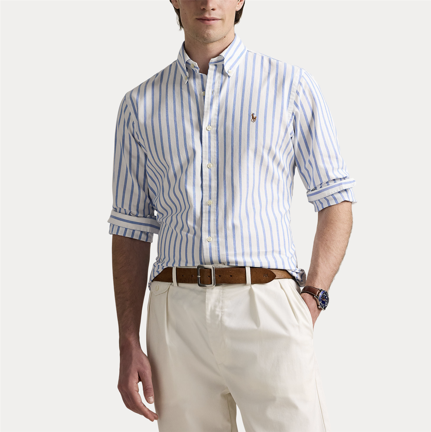Skjorte - Custom Fit Striped Oxford Shirt Blue White