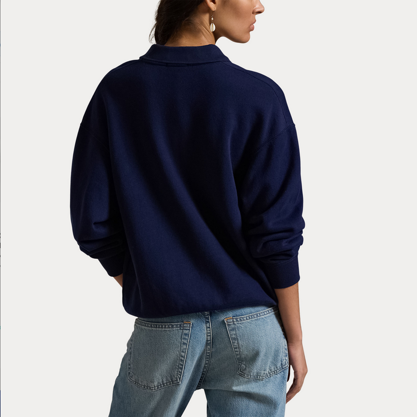 Genser - Polo Collar Fleece Pullover Navy