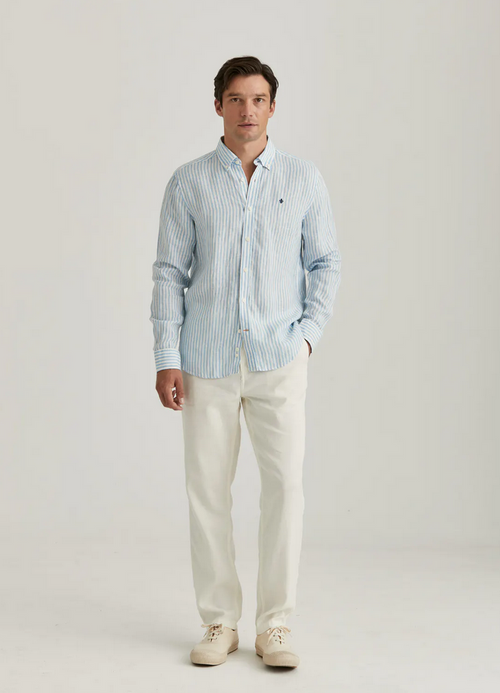 Skjorte - Douglas Linen Stripe Shirt Classic Fit Blue