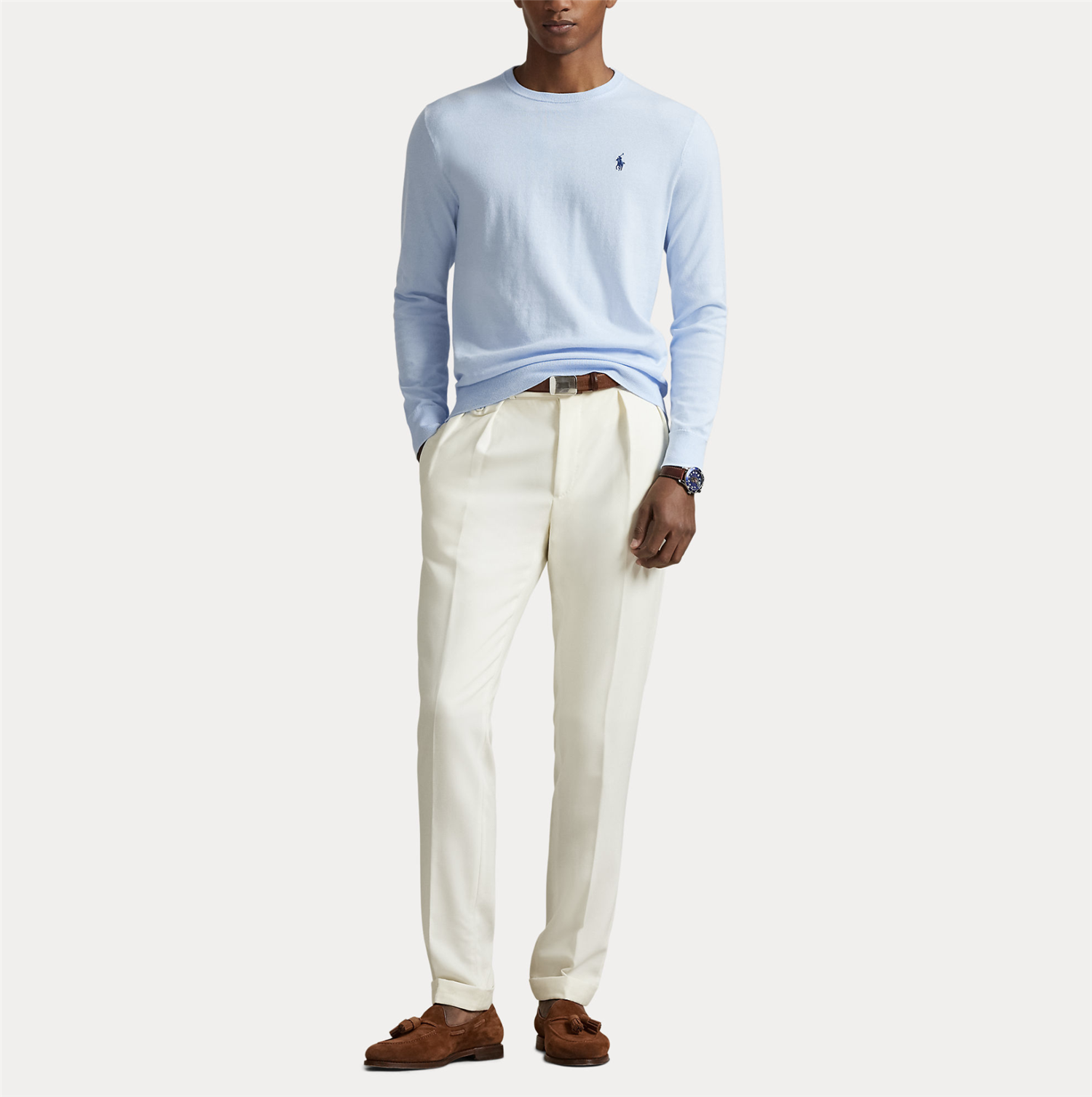 Genser - Slim Fit Textured Cotton Sweater Office Blue