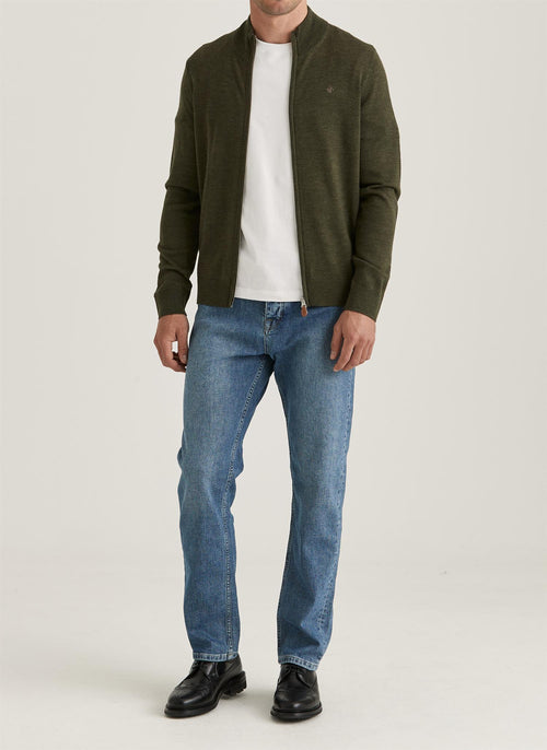 Cardigan - Merino Zip Cardigan Olive