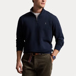 Genser - Luxury Jersey Quarter-Zip Pullover Aviator Navy