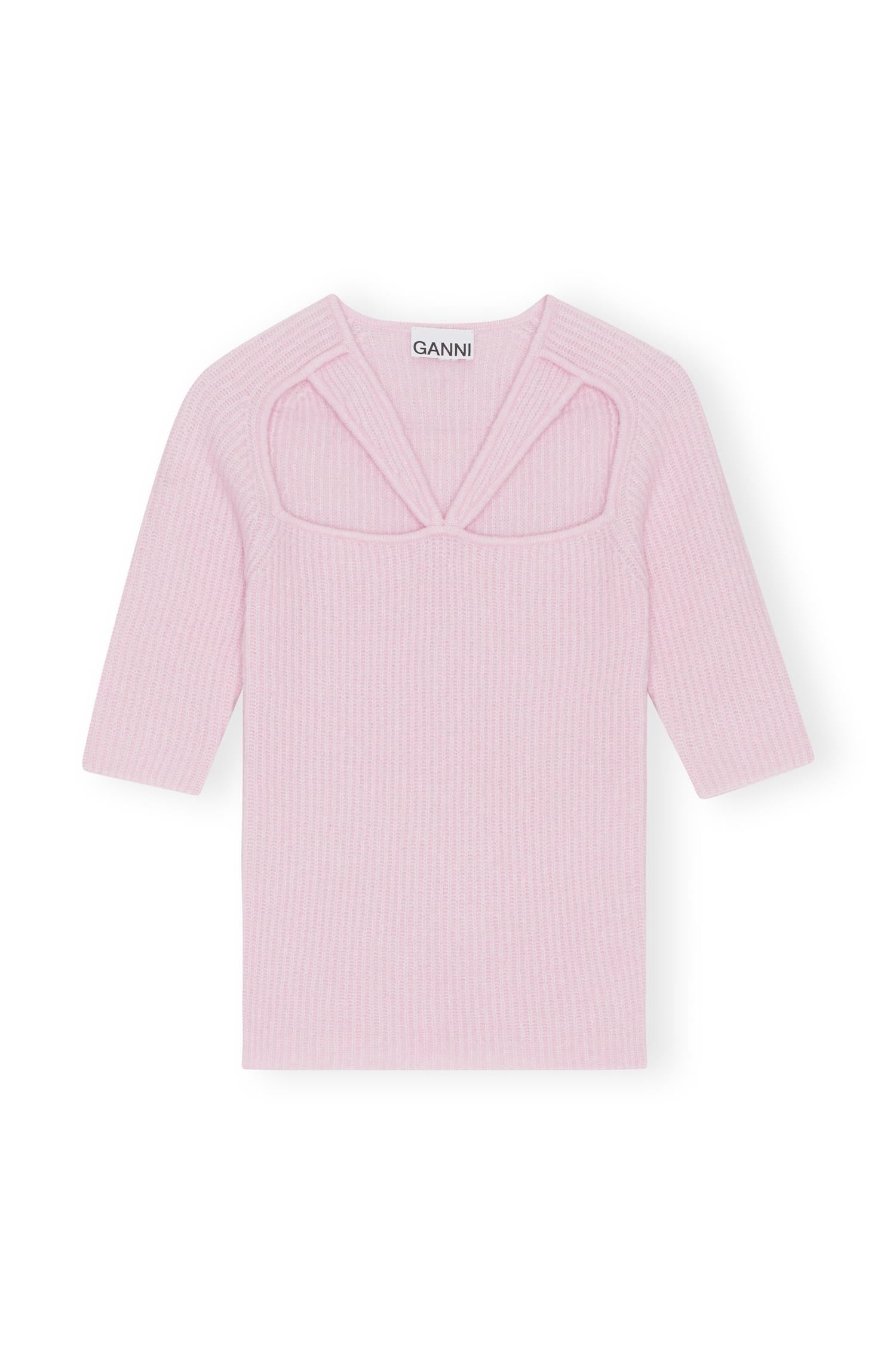 Topp - Soft Wool Cut Out Top Pink Tulle
