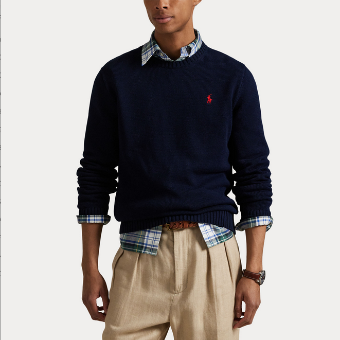 Genser - Cotton Crew Neck Sweater Hunter Navy