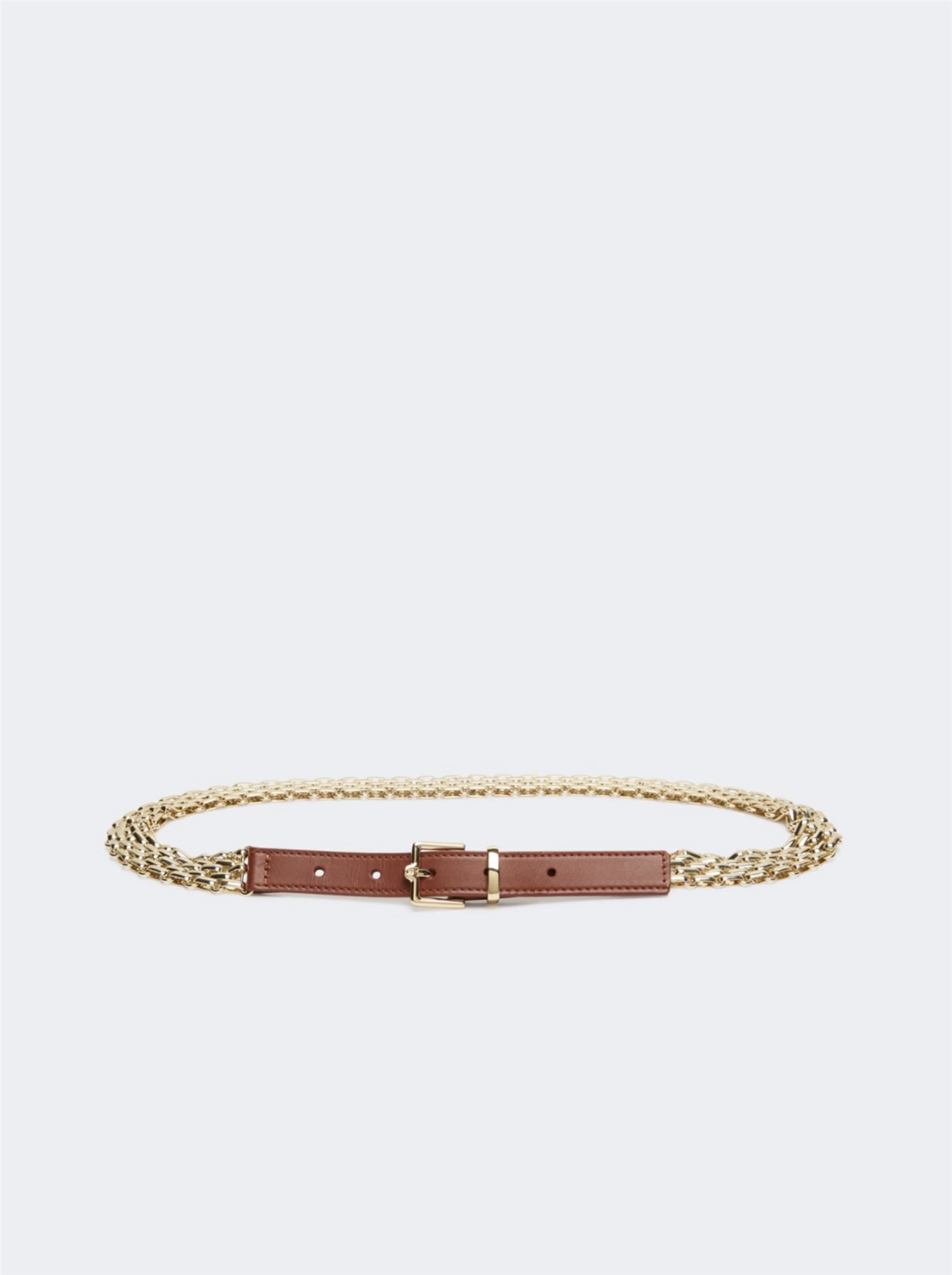 Belte - Metallic Chain and Leather Belt -Gold