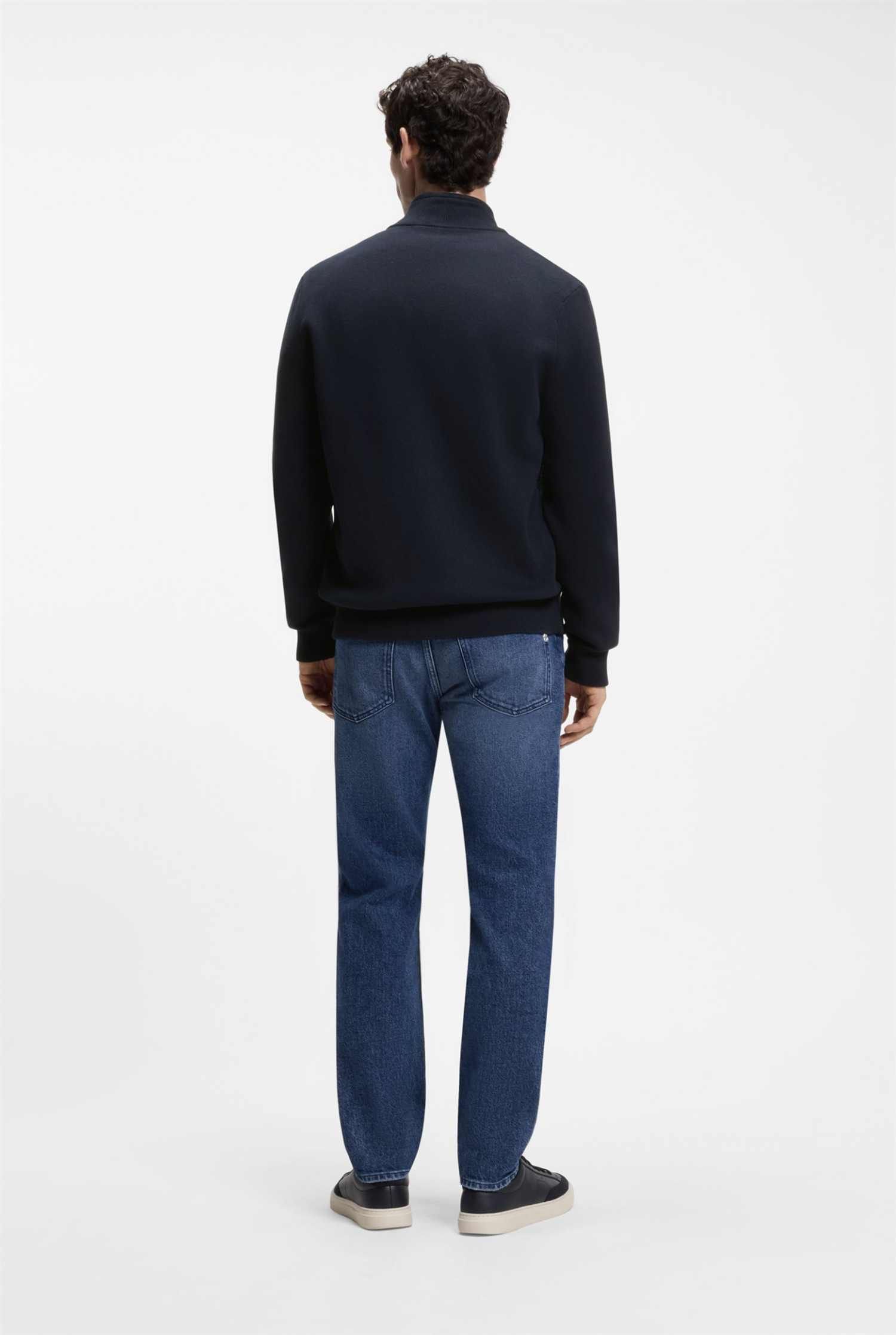 Cardigan - Levaio Cotton-knit hybrid Jacket with Bomber Collar Dark Blue