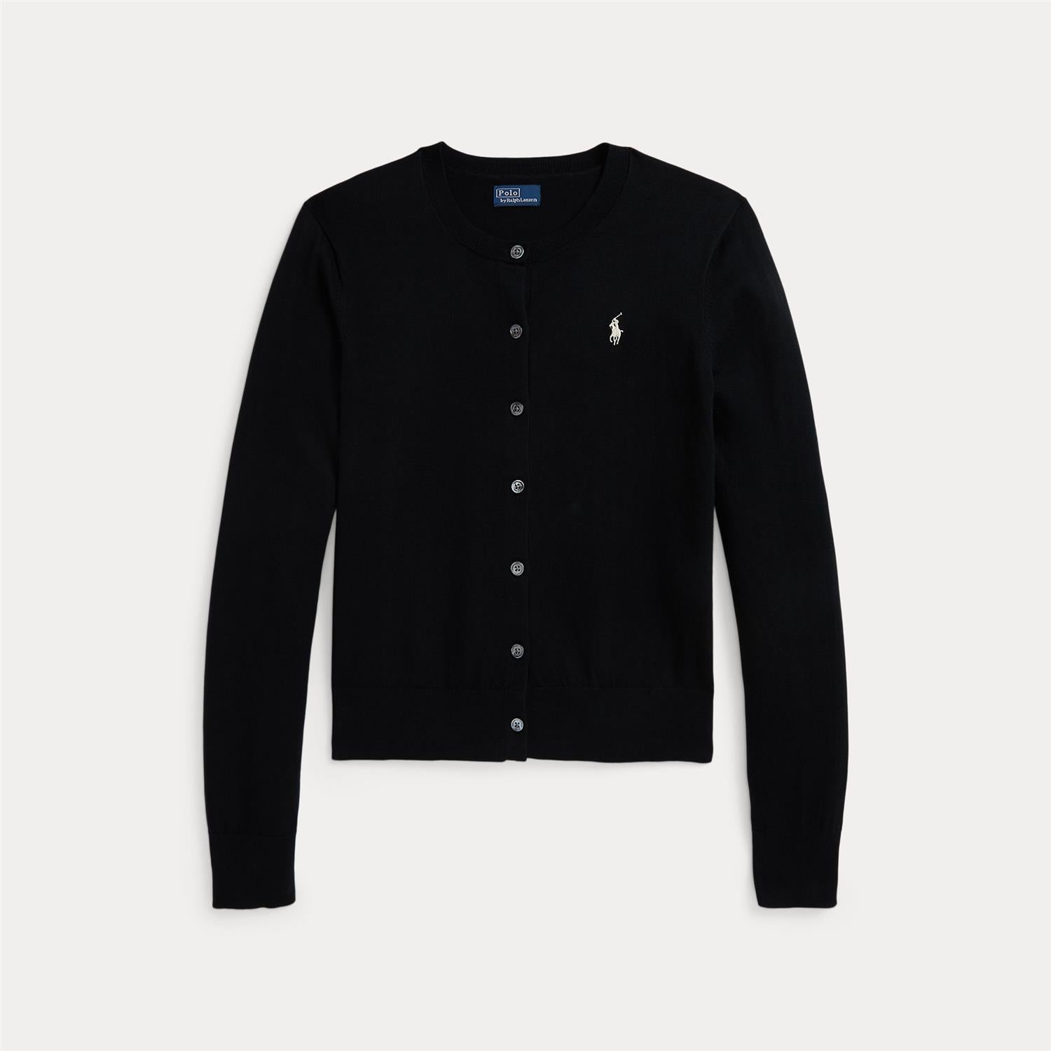 Cardigan - Cotton Crewneck Cardigan Polo Black