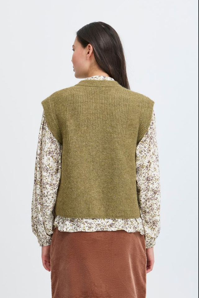 Genser - Irsilvi Knitted Vest Green Moss Melange