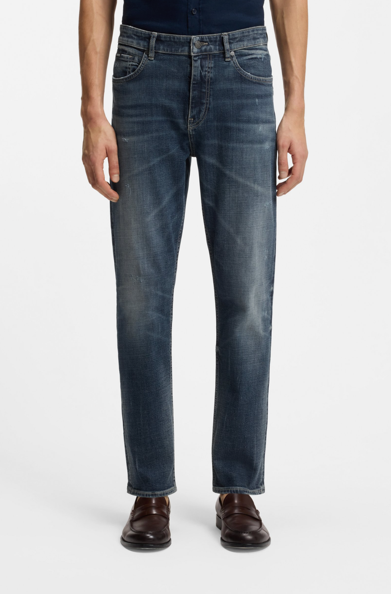 Jeans - Straight Fit Jeans In Dark Blue Stretch Denim