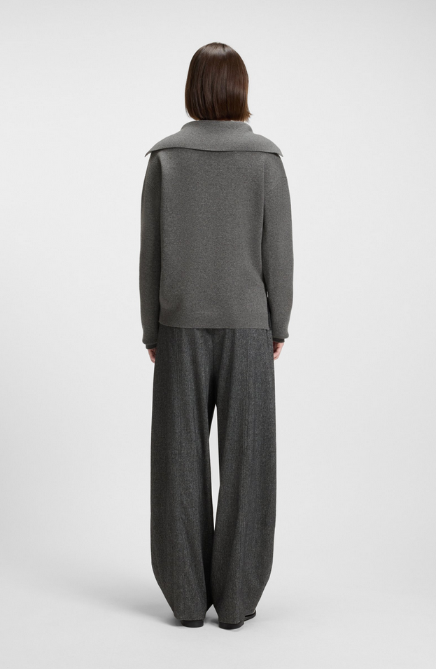 Genser - Collared Sweater Wool Cashmere Lace Inserts Dark Grey