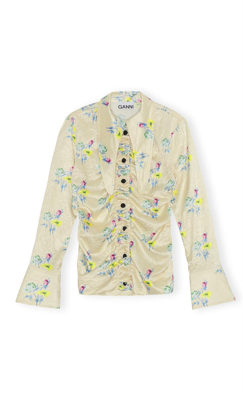 Bluse - Crinkled Satin Shirt Floral Rutabaga