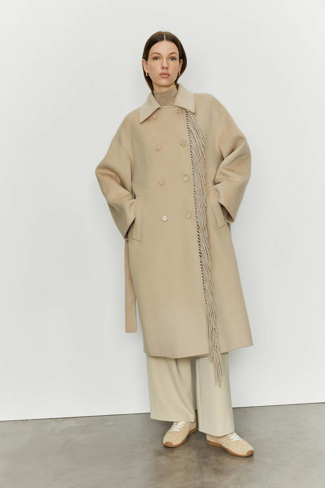 Kåpe - Coat In Double Wool Fabric With Fringes Almoust Mauve