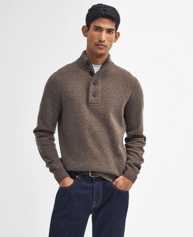 Genser - Essent Patch Half Zip Knitted Jumper Washed Stone