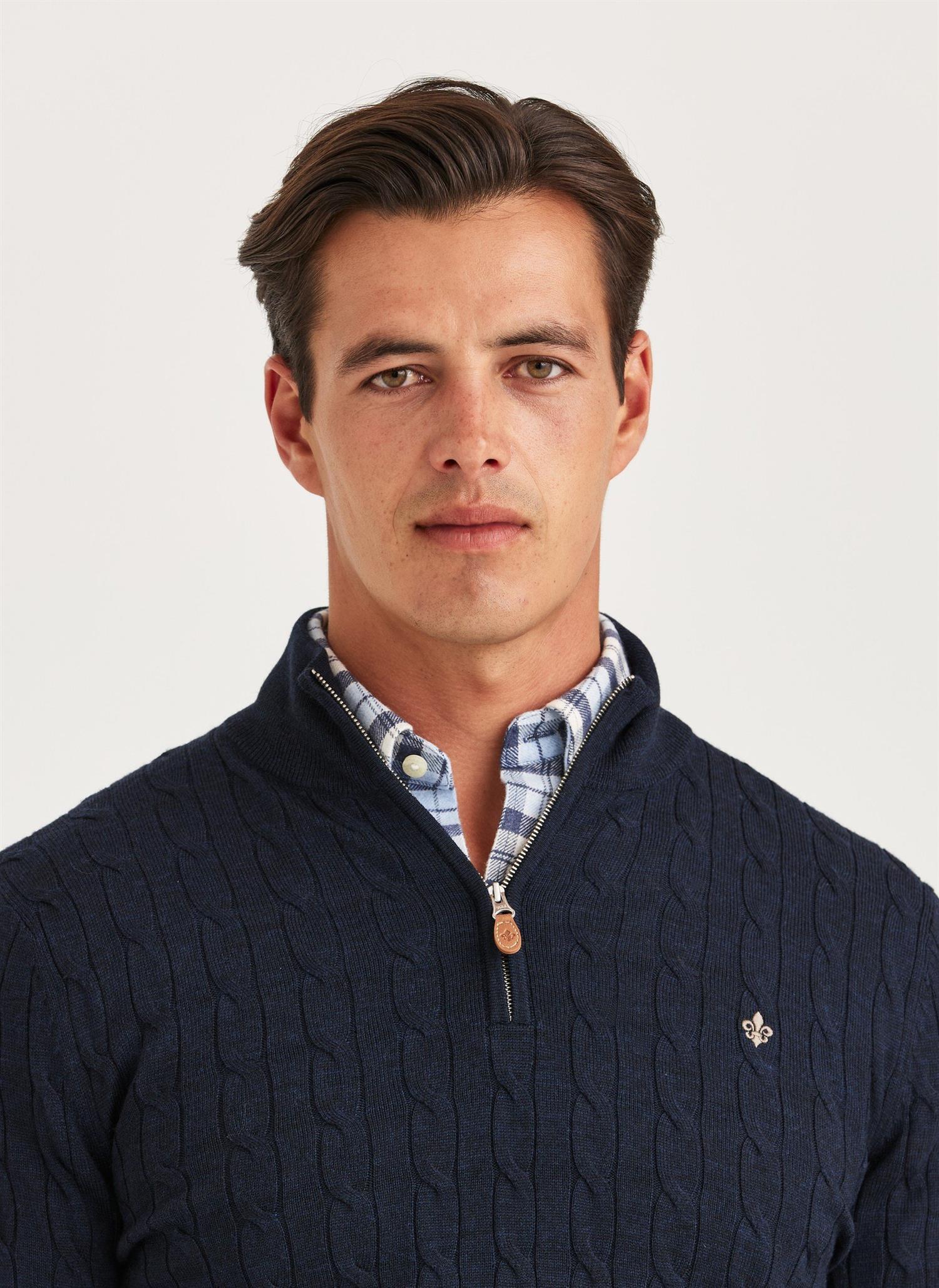 Genser - Merino Cable John Zip Navy