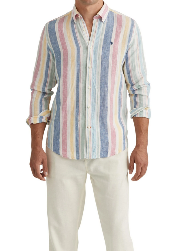 Skjorte - Linen Happy Stripe Classic Fit Light Blue