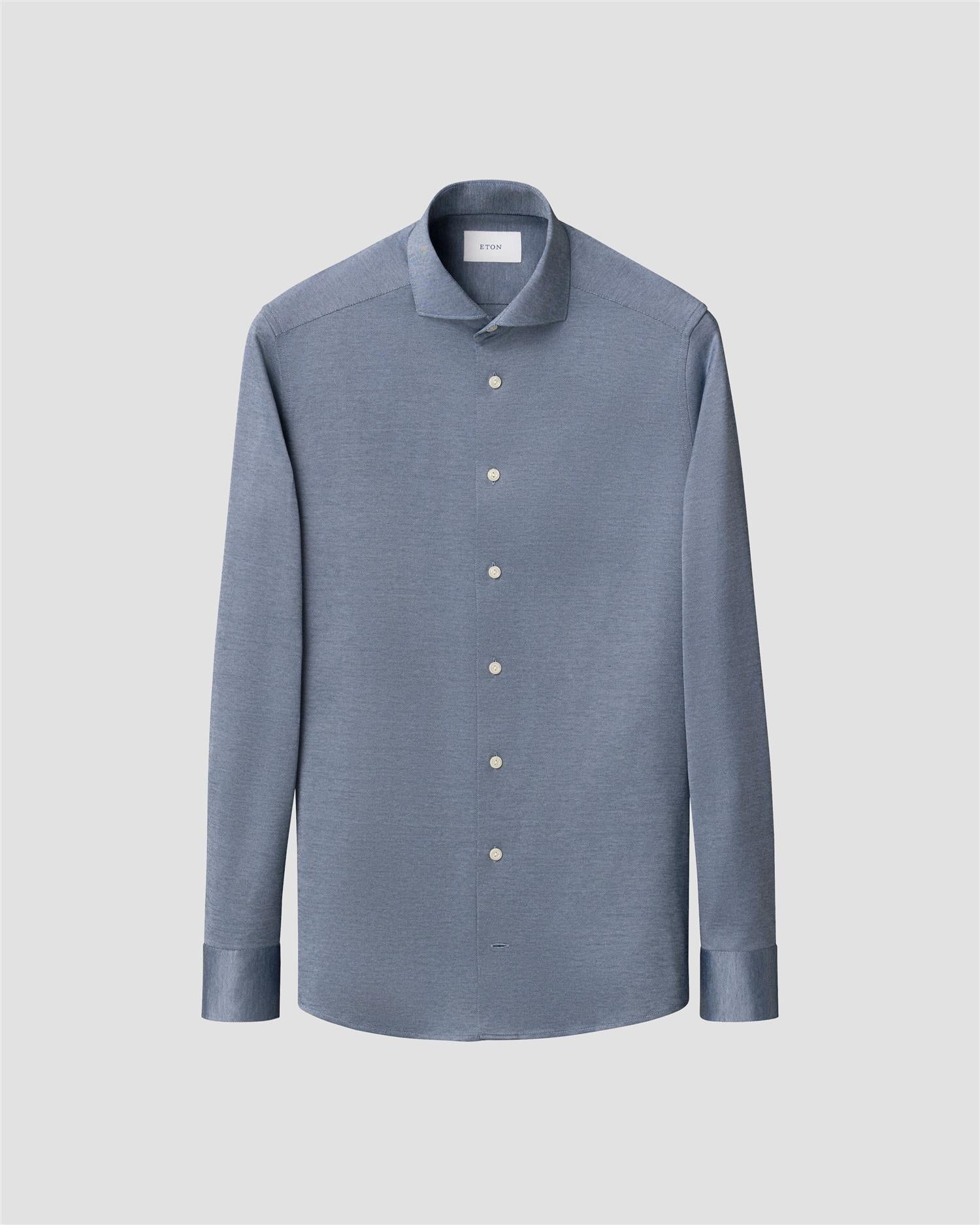 Skjorte - Dark blue Filo di Scozia Knit Shirt Contemporary Fit