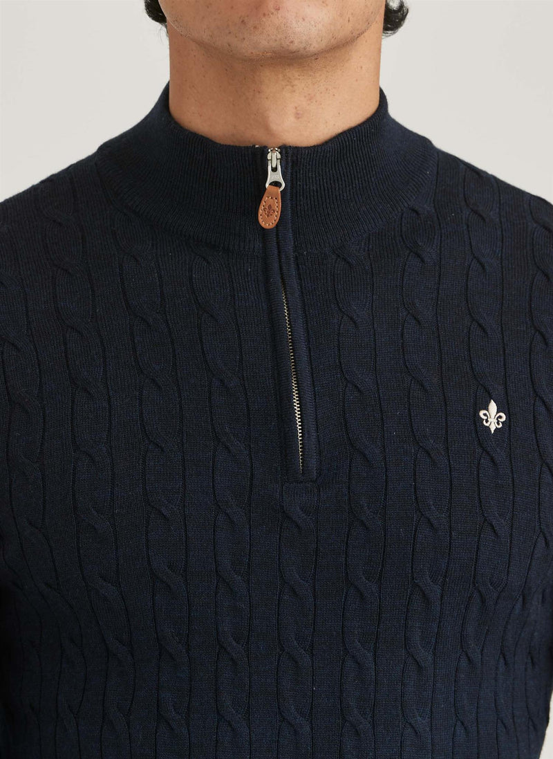 Genser - Merino Cable John Zip Navy