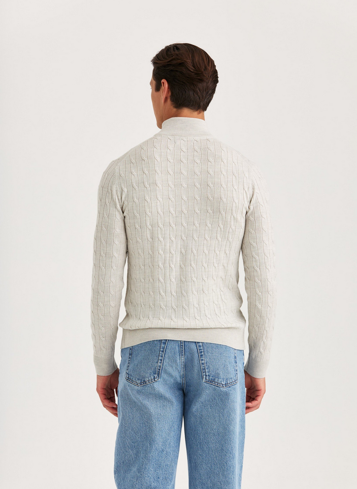 Genser - Merino Cable John Zip Off White