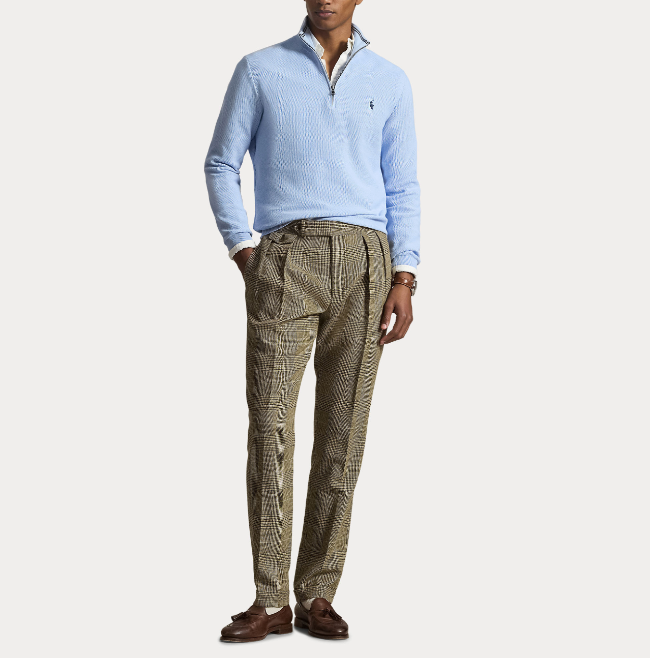 Genser - Mesh-Knit Cotton Quarter Zip Sweater Office Blue