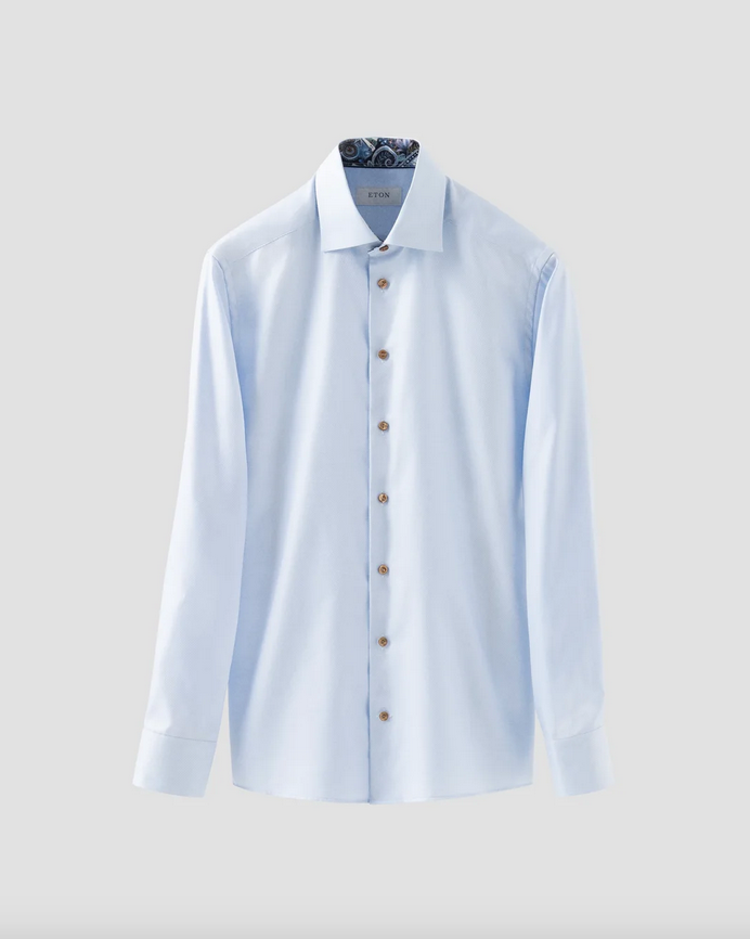 Skjorte - Geometric Effect Textured Twill Shirt Blue Floral