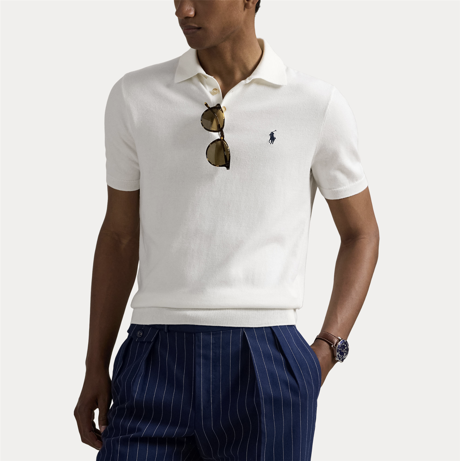 Pique - Cotton Polo Sweater Deckwash White