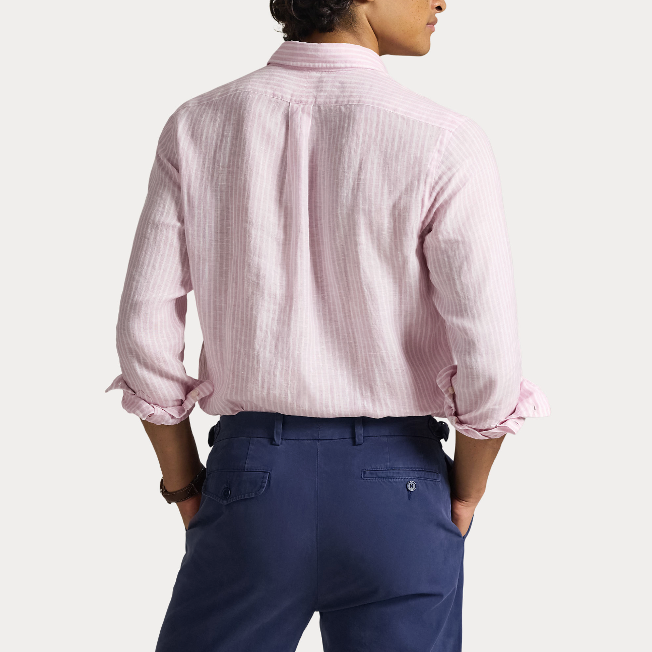 Skjorte - Custom Fit Striped Linen Shirt Pink White