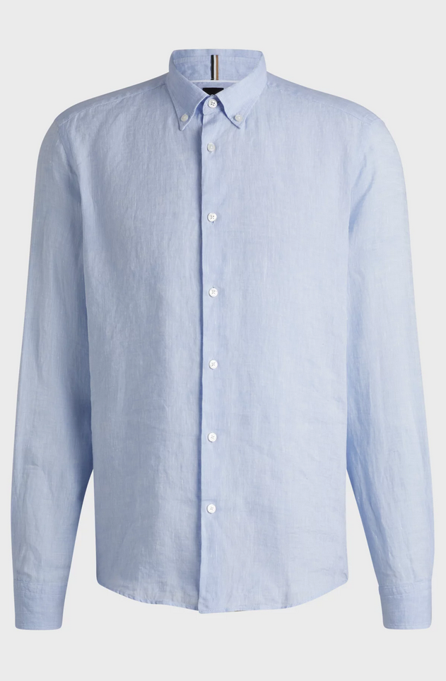 Skjorte - Liam Regular-Fit Button-Down Shirt Linen Light Blue