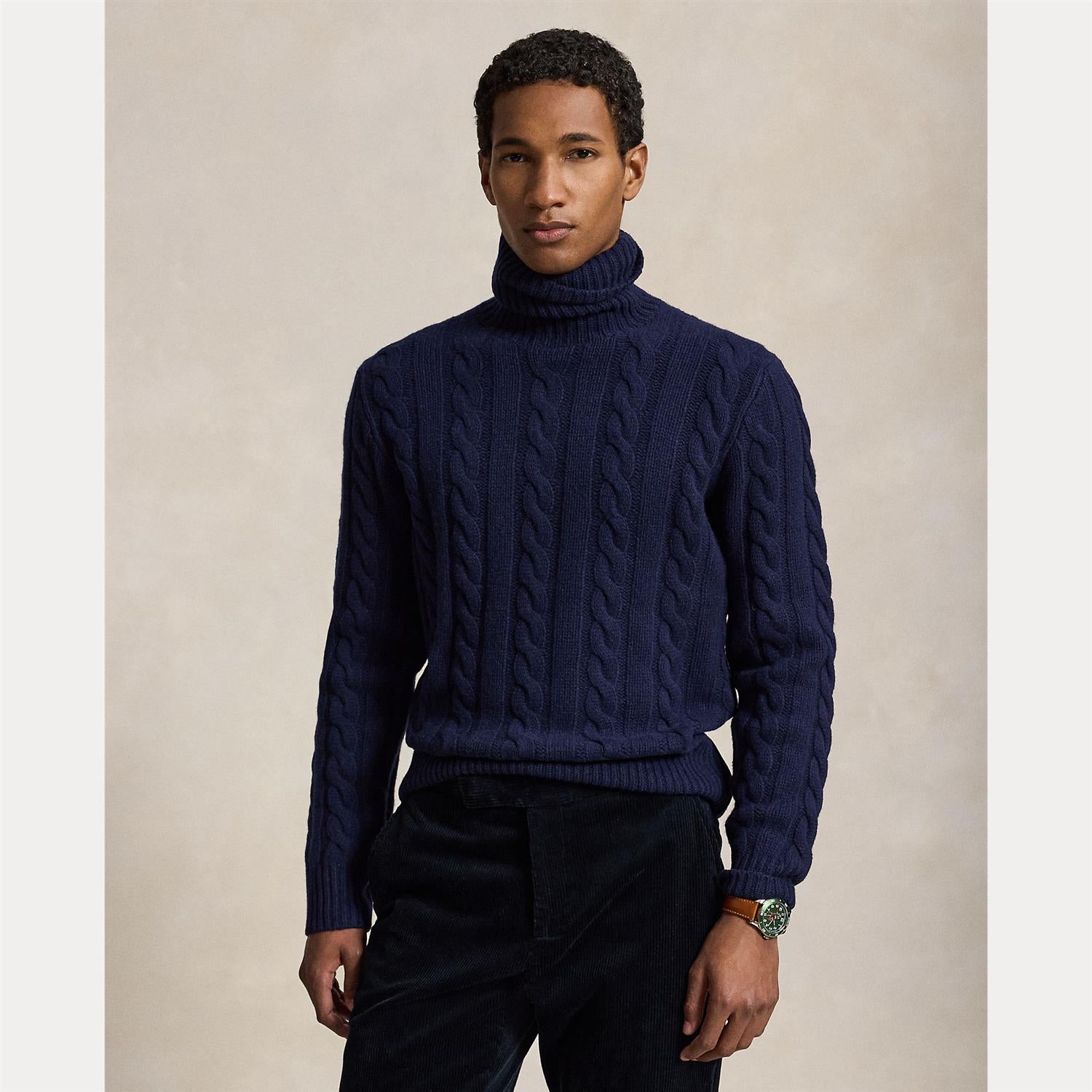 Genser - Cable Knit Wool Cashmere Sweater Hunter Navy