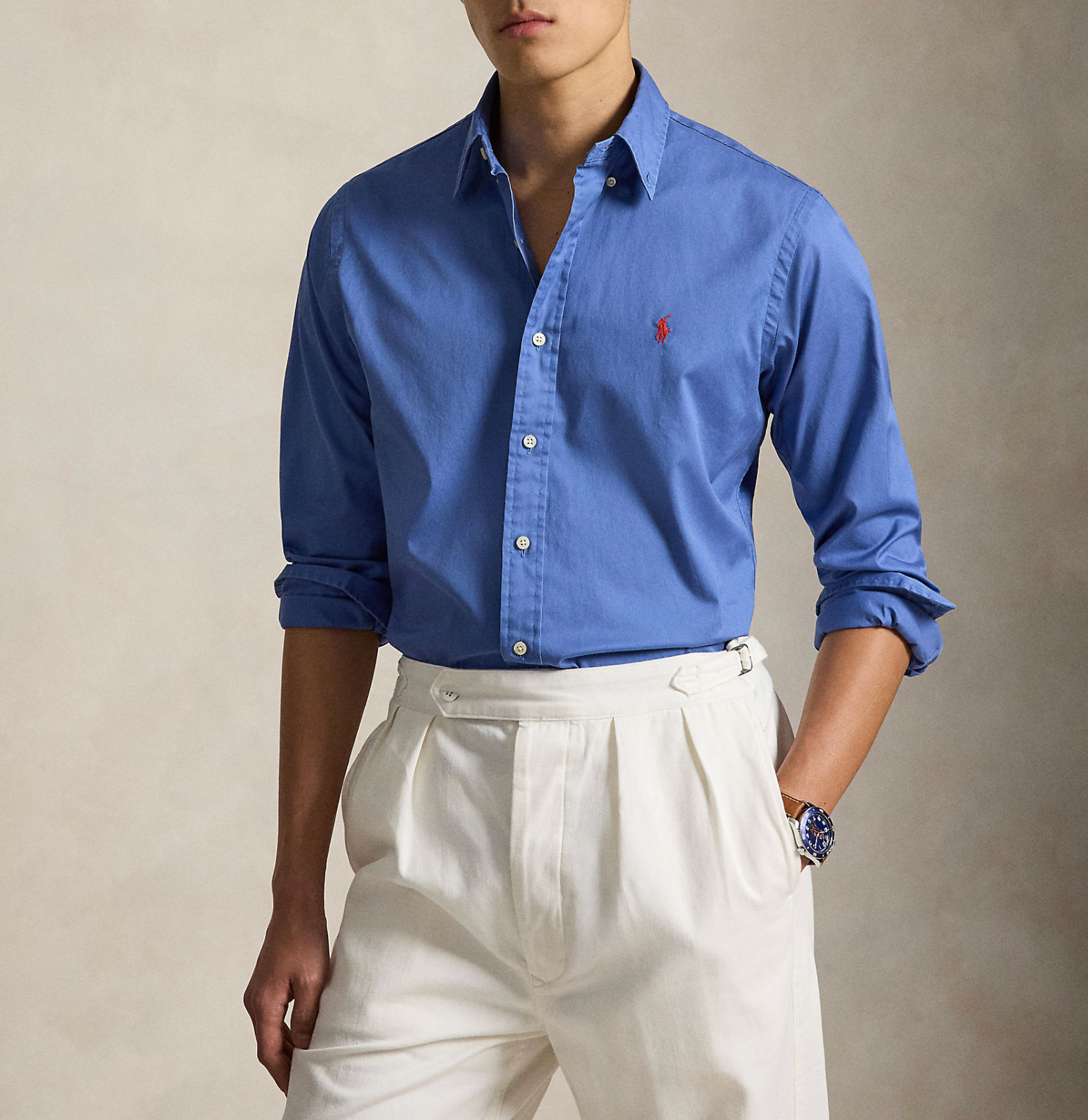 Skjorte - Custom Fit Featherweight Twill Shirt Nimes Blue