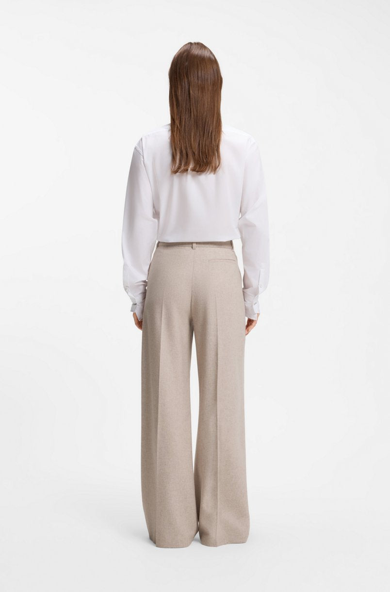 Bukse - Tiana Wide-Leg Trousers Melange Flannel  Light Beige