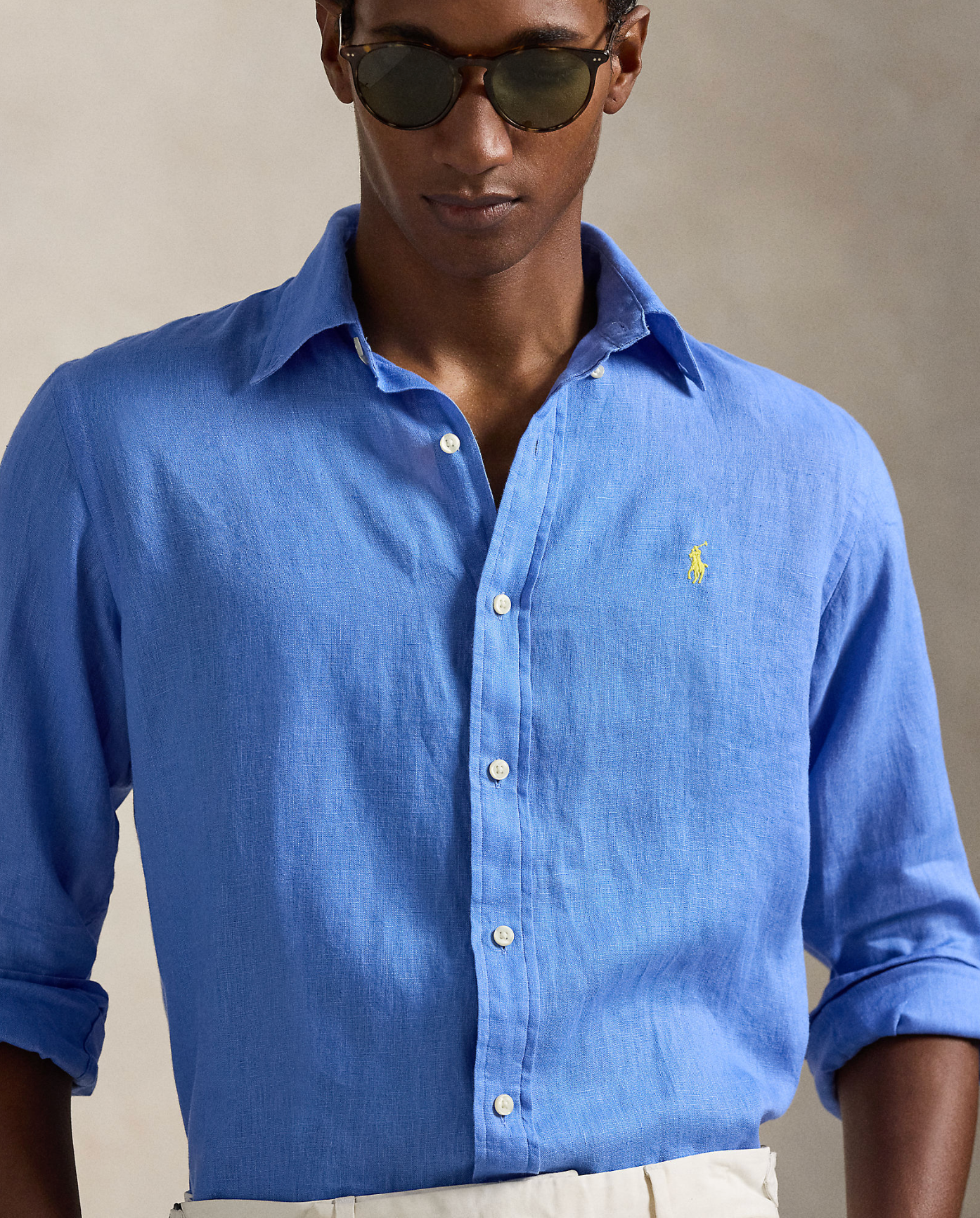 Skjorte - Custom Fit Linen Shirt Harbour Island Blue