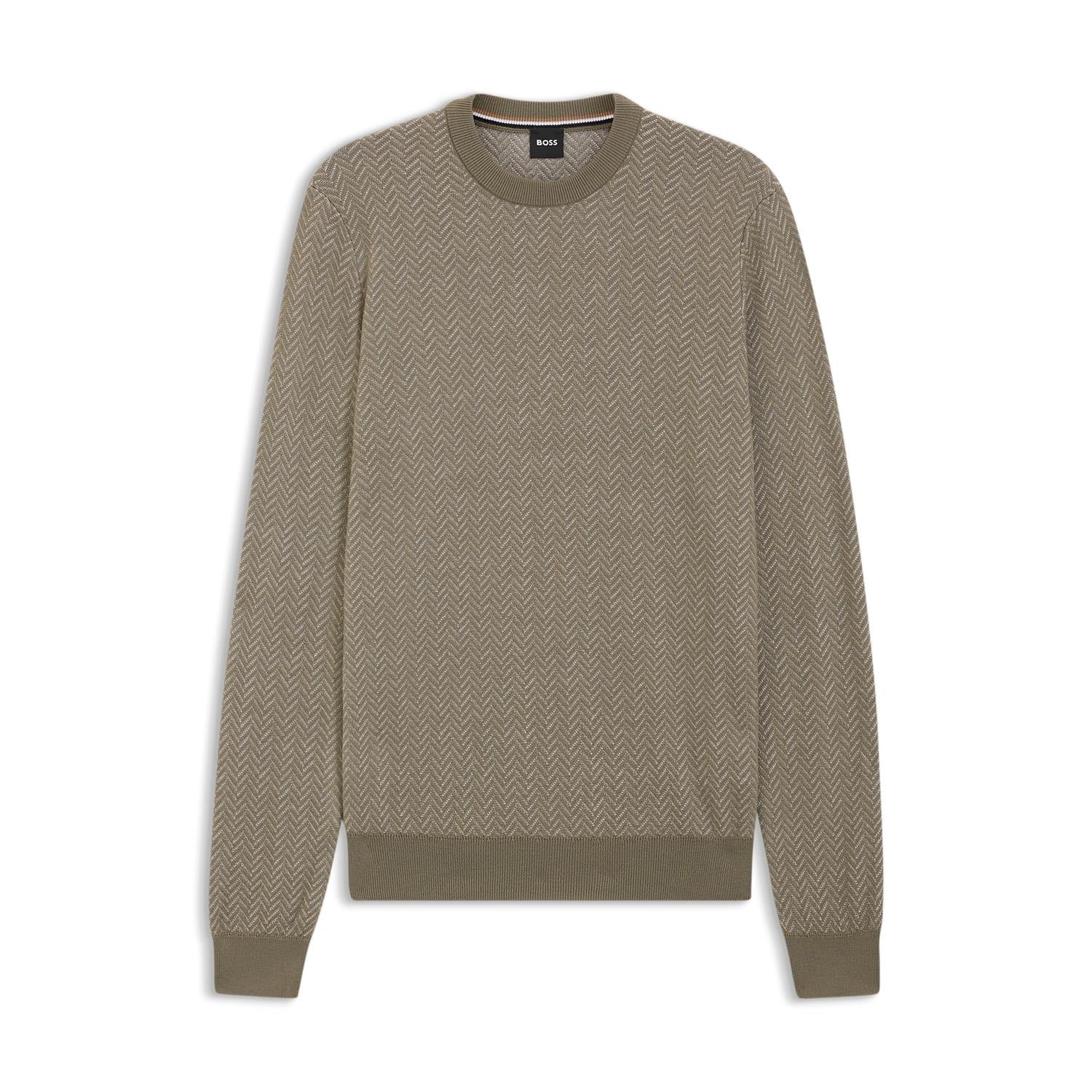 Genser - Herringbone-structured sweater in virgin wool and cotton