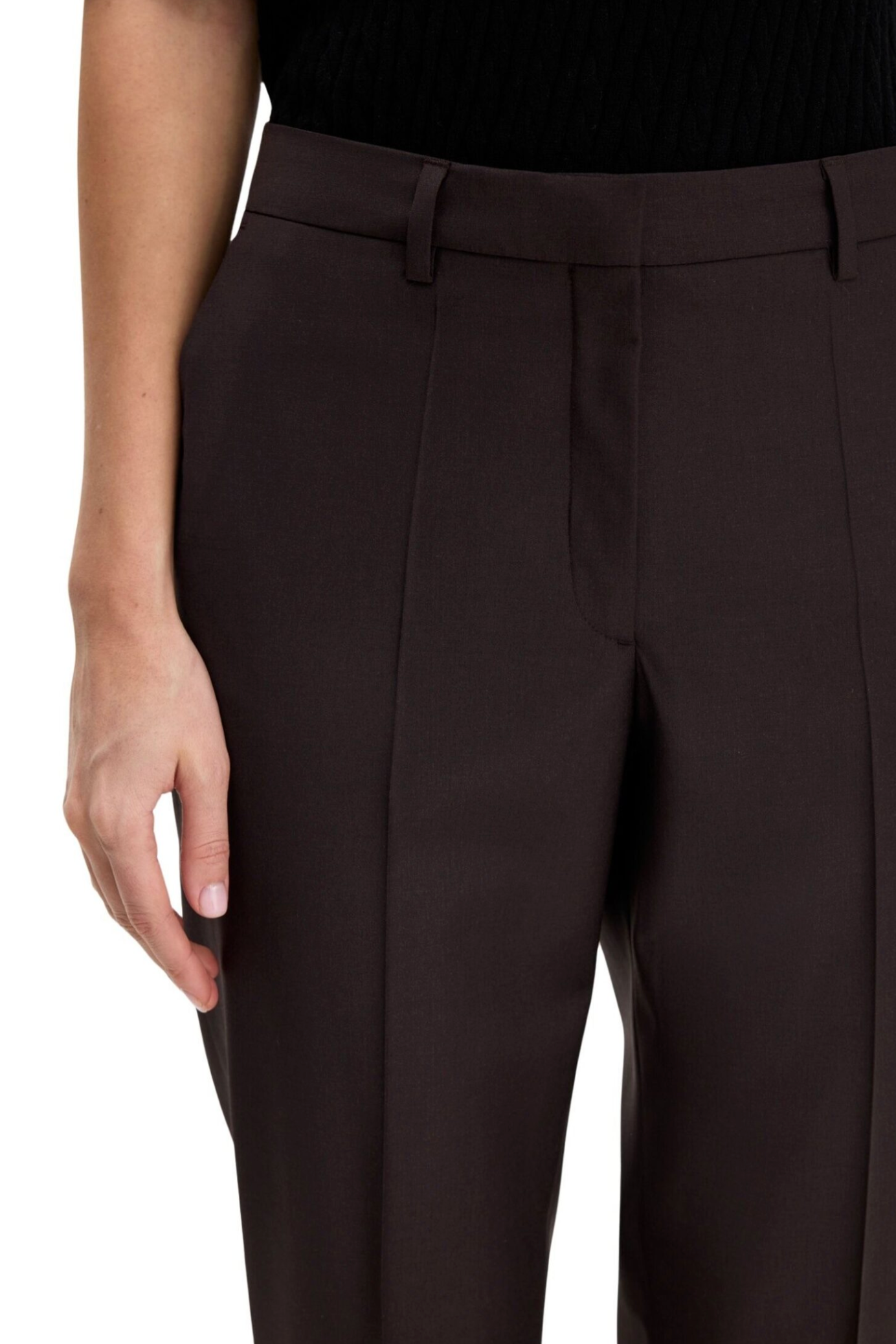 Bukse - Emma Cropped Cool Wool Trouser Dark Chocolate