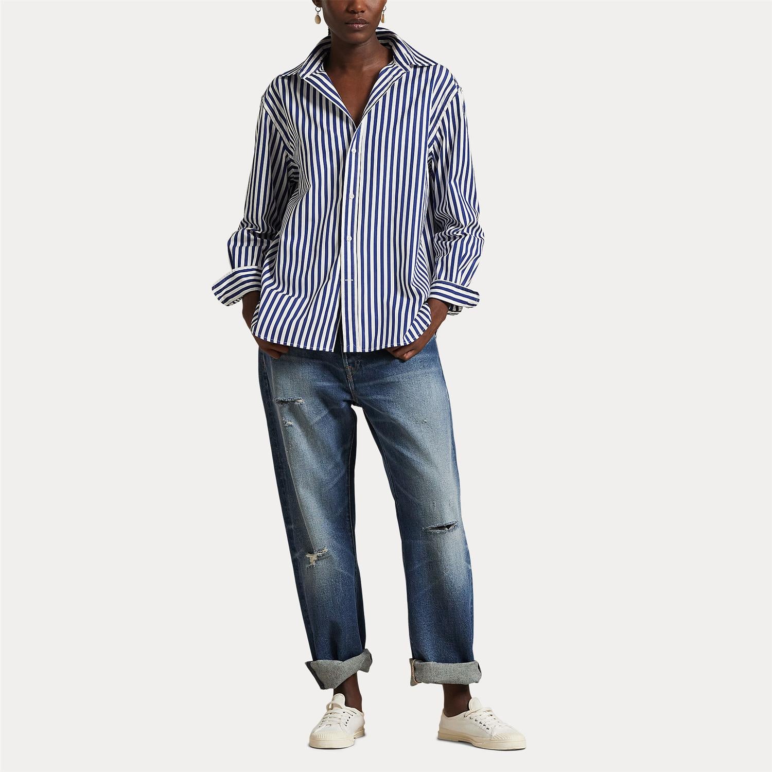 Skjorte - Oversize Fit Striped Cotton Shirt Fall Royal