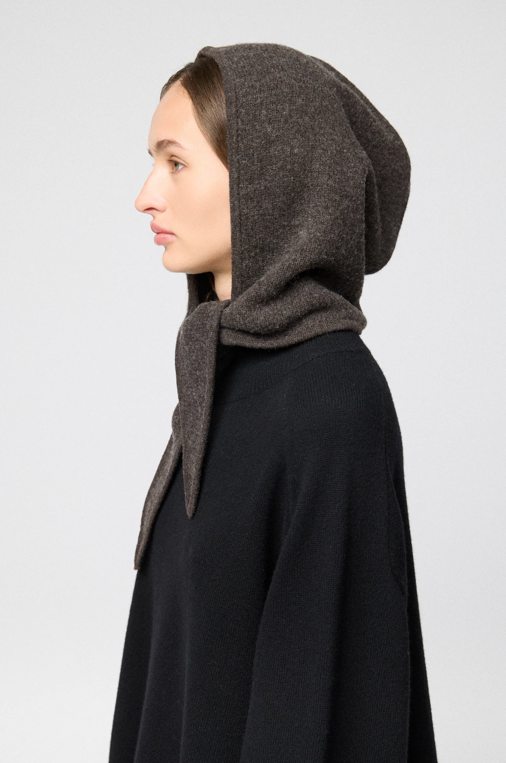 Lue - Tie Up Knitted Hood Coffee