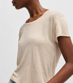 T-skjorte - Scoop neck Linen T shirt Open Beige